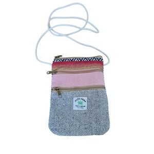 Pure Hemp Woven Crossbody Bag Multi-Color 3-Zipper Passport Pouch Boho Festival